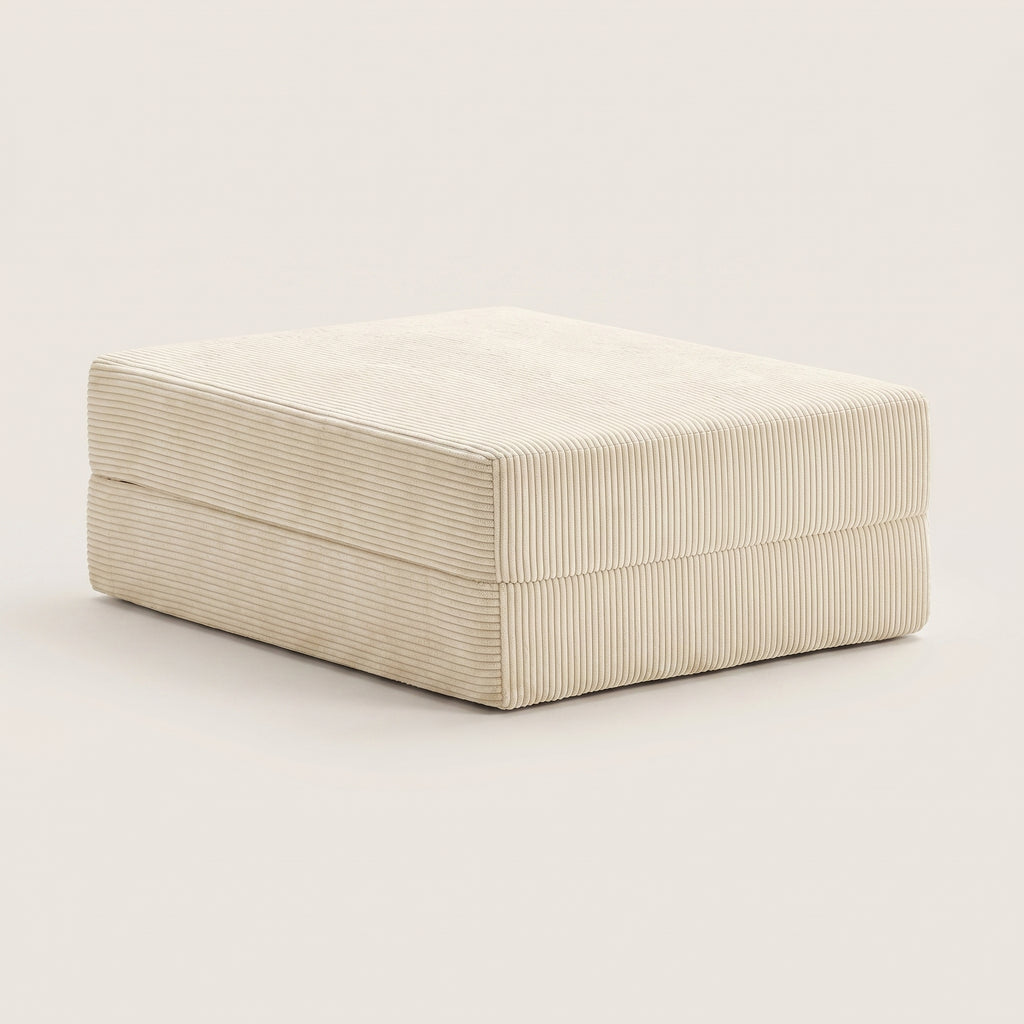 Pouf modulable Lové en velours côtelé, coloris Crème
